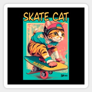 Skate Cat Vintage Tee, Funny Retro Animals on Skateboards Magnet